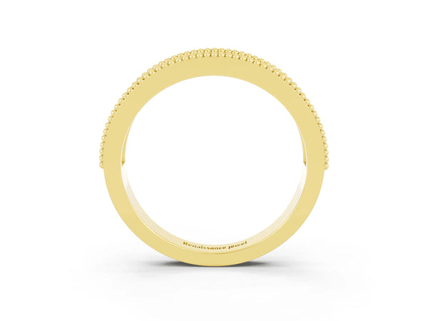 Yellow Gold Round Garnet Vintage Twist Wedding Band with Milgrain Rails