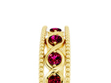 Yellow gold Round Garnet Twist Milgrain Band with Bezel Setting_17
