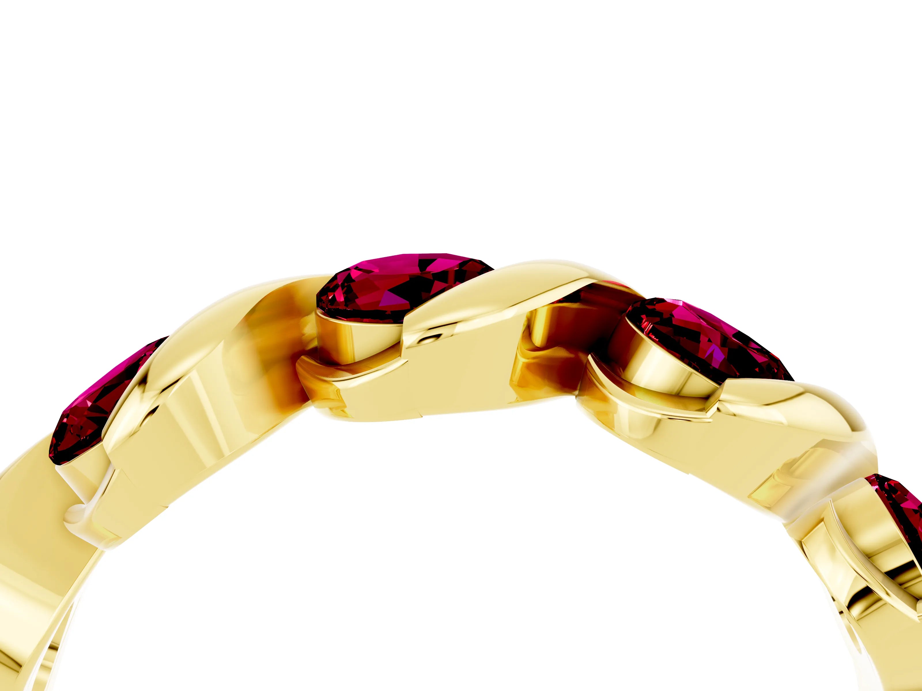 Yellow gold Round Garnet Wave Band with Channel Setting and Shared Prongs_10