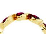 Yellow gold Round Garnet Wave Band with Channel Setting and Shared Prongs_10