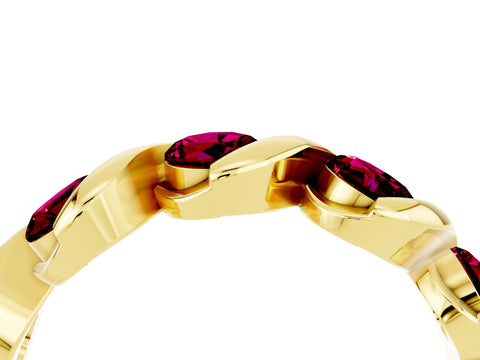 Yellow gold Round Garnet Wave Band with Channel Setting and Shared Prongs_10