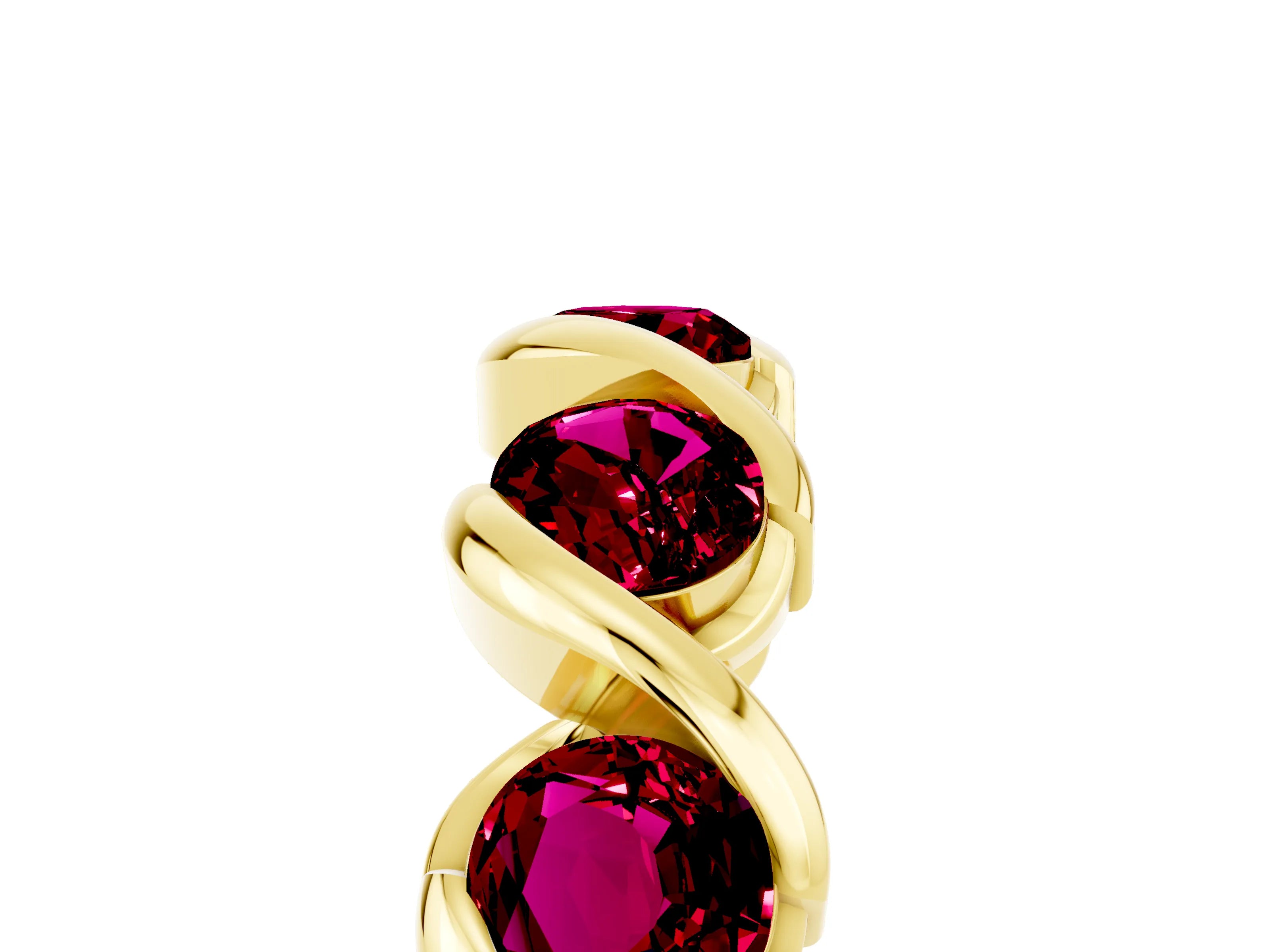 Yellow gold Round Garnet Wave Band with Channel Setting and Shared Prongs_11