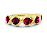 Yellow gold Round Garnet Wave Band with Channel Setting and Shared Prongs_6
