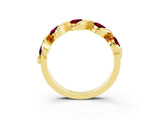 Yellow gold Round Garnet Wave Band with Channel Setting and Shared Prongs_9