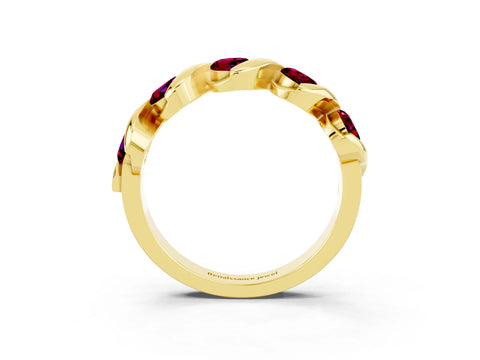Yellow gold Round Garnet Wave Band with Channel Setting and Shared Prongs_9