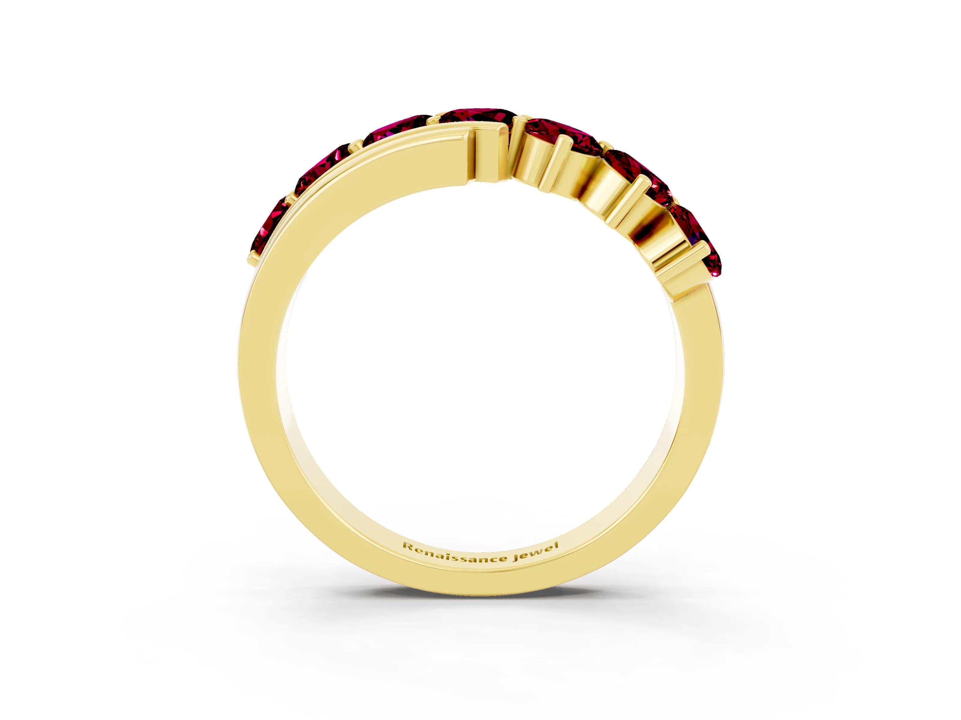 Yellow gold Round Garnet Wave Band with Channel and Shared Prong Setting_21