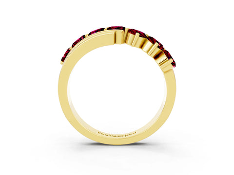 Yellow gold Round Garnet Wave Band with Channel and Shared Prong Setting_21