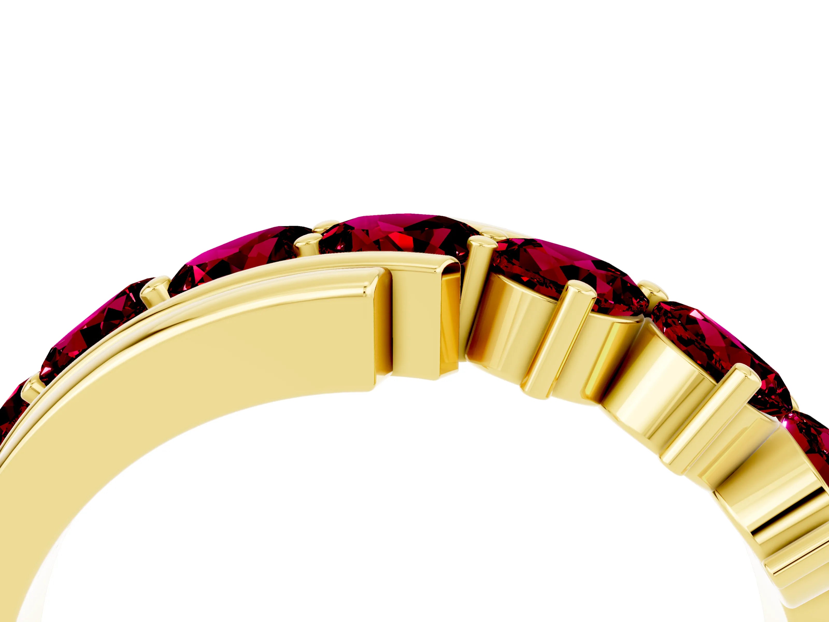 Yellow gold Round Garnet Wave Band with Channel and Shared Prong Setting_22