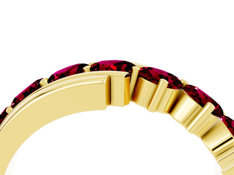 Yellow gold Round Garnet Wave Band with Channel and Shared Prong Setting_22