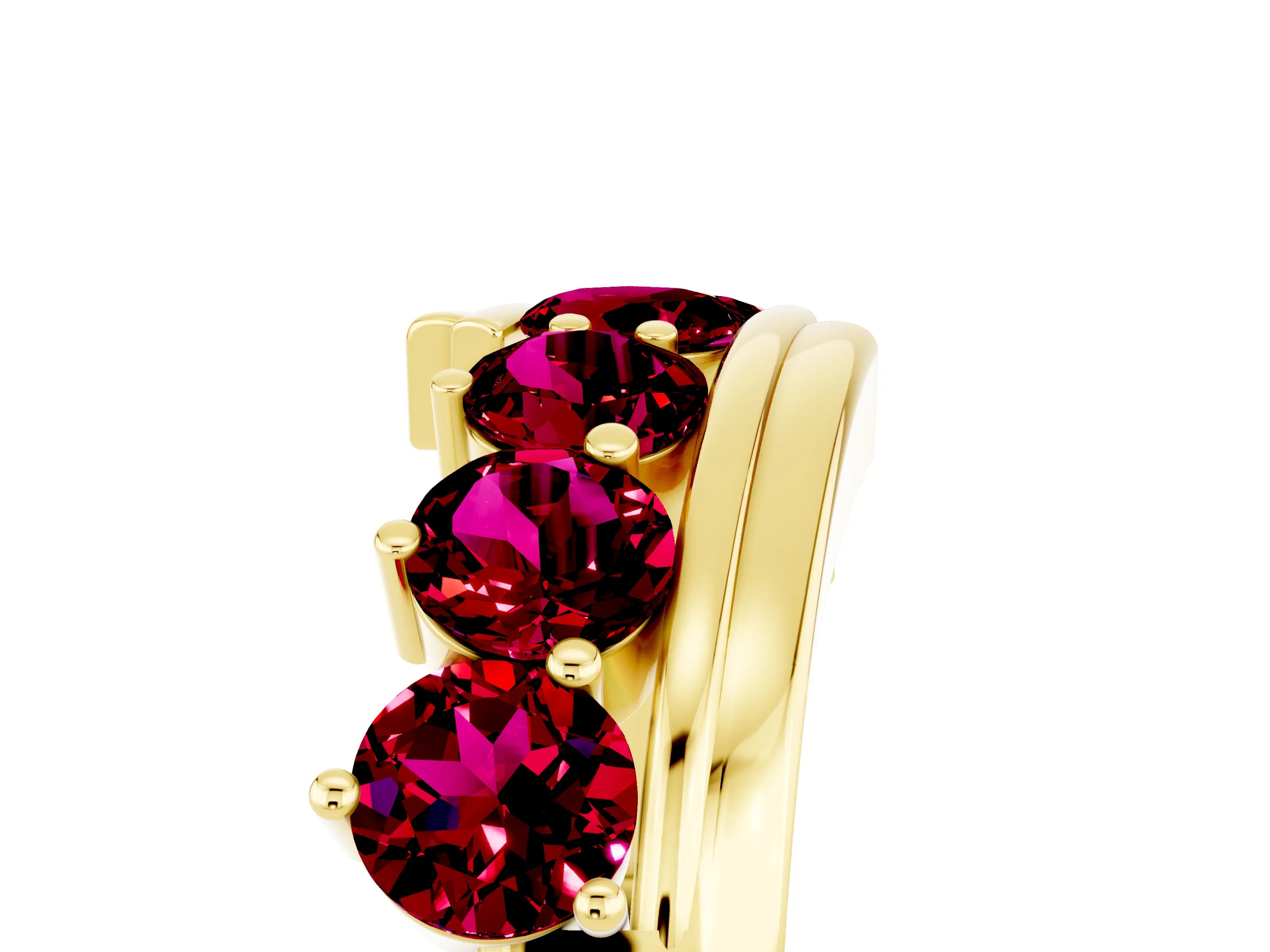 Yellow gold Round Garnet Wave Band with Channel and Shared Prong Setting_23