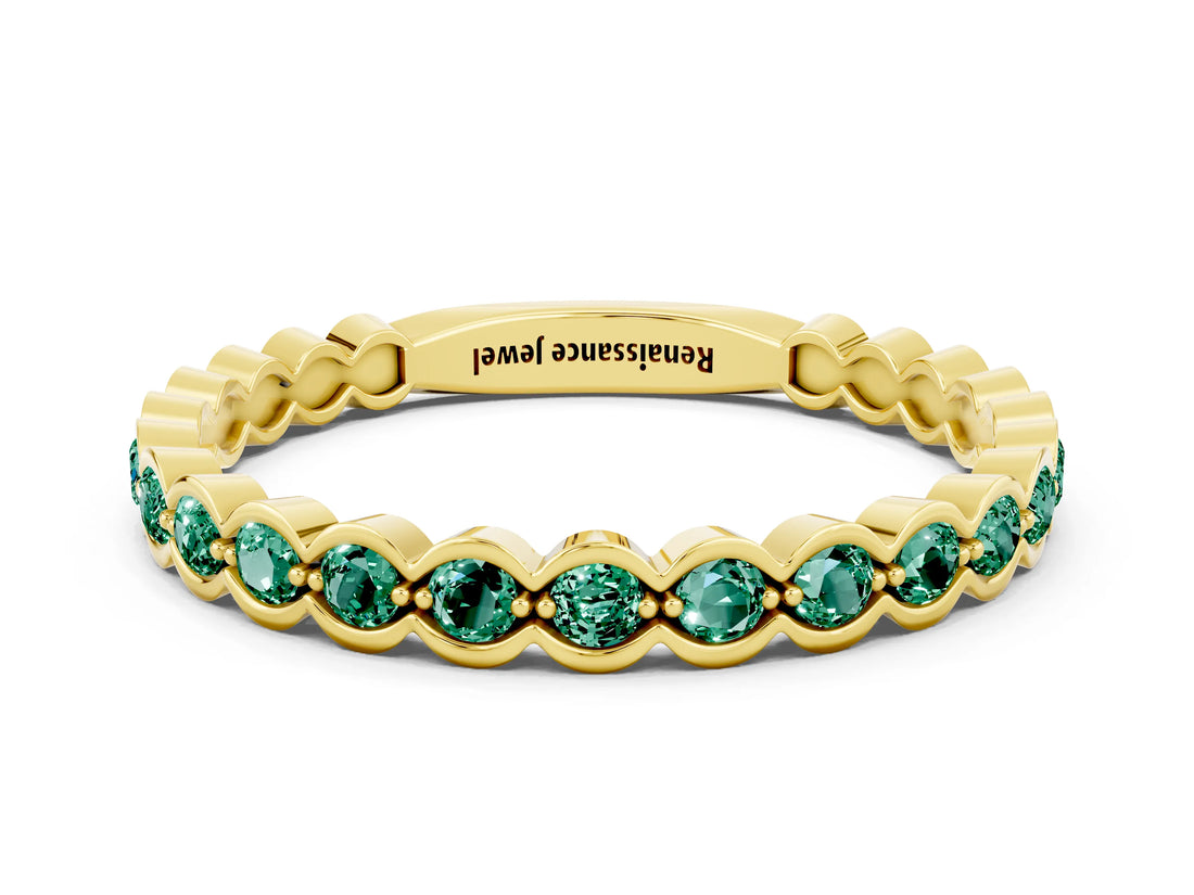Yellow gold Round Green Sapphire Bezel Set Eternity Band_7