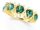Yellow gold Round Green Sapphire Channel Set Band with X-Prong Detail_7