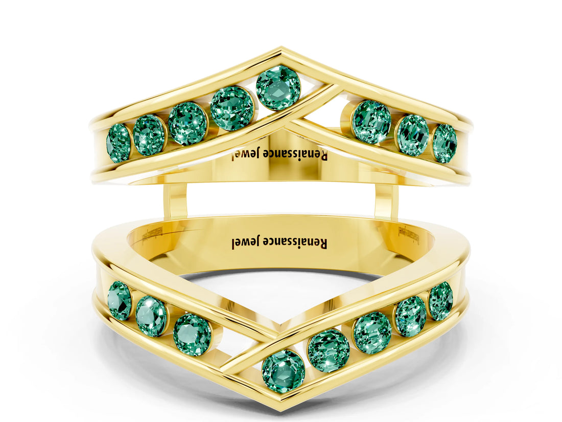Yellow gold Round Green Sapphire Channel-Set Chevron Band_6