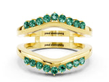 Yellow gold Round Green Sapphire Chevron Contour Band with Prong Setting_6