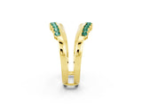 Yellow gold Round Green Sapphire Chevron Contour Band with Prong Setting_8
