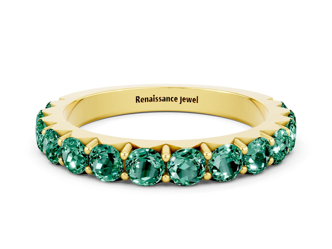 Yellow gold Round Green Sapphire Half Eternity Band with Classic Prong Setting_6