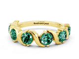 Yellow gold Round Green Sapphire Half Eternity Band with Wave Prong Setting_6