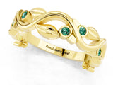 Yellow gold Round Green Sapphire Leaf Eternity Band with Bezel Setting_31