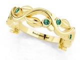 Yellow gold Round Green Sapphire Leaf Eternity Band with Bezel Setting_79