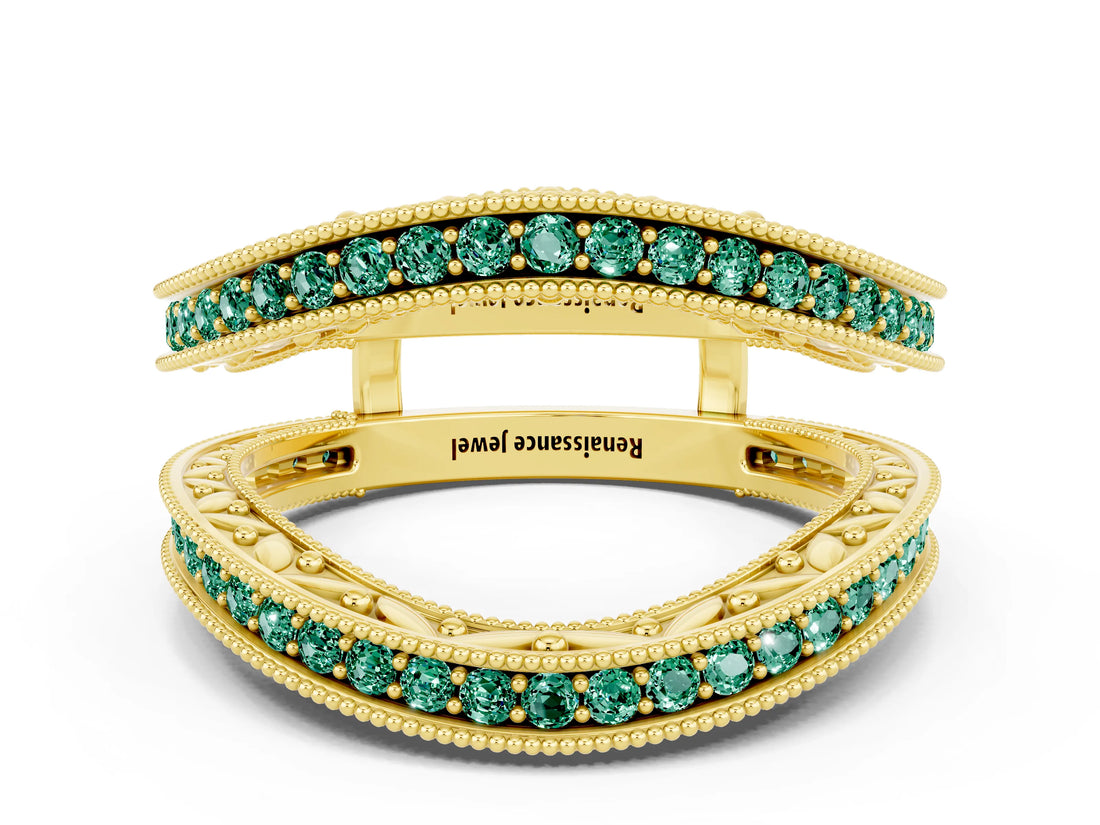Yellow gold Round Green Sapphire Milgrain Eternity Band with Channel Setting_18