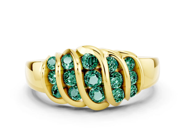 Yellow gold Round Green Sapphire Multi-Row Crossover Band