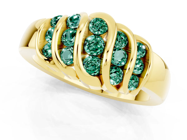 Yellow gold Round Green Sapphire Multi-Row Crossover Band