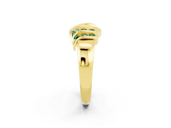 Yellow gold Round Green Sapphire Multi-Row Crossover Band