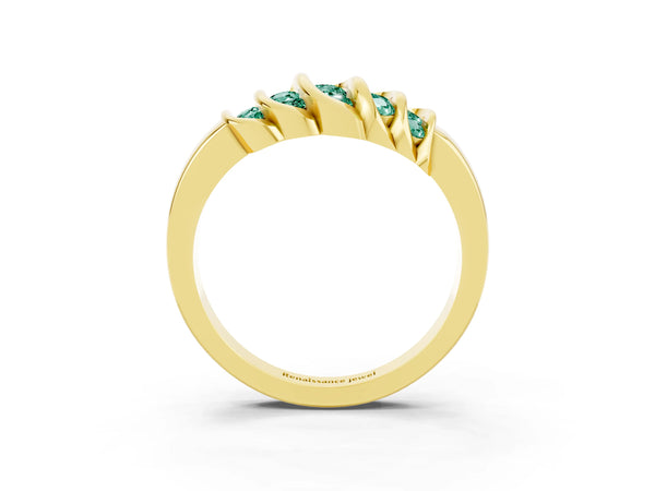 Yellow gold Round Green Sapphire Multi-Row Crossover Band