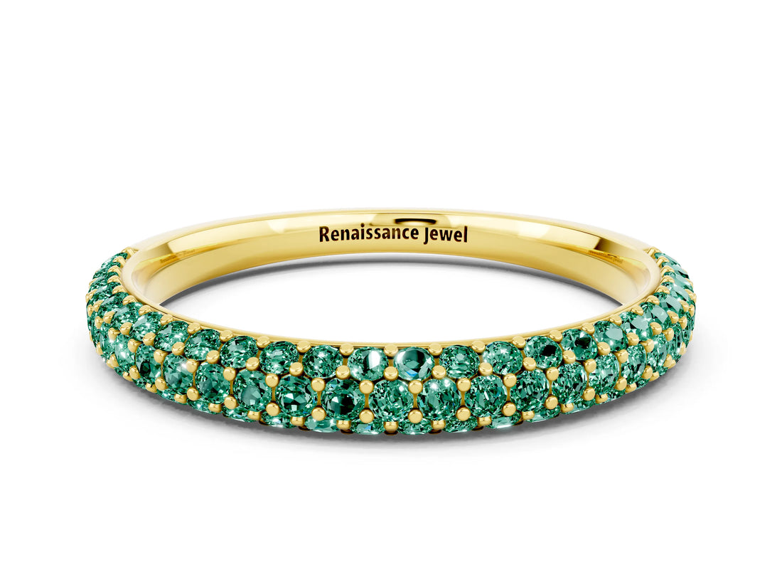 Yellow gold Round Green Sapphire Pavé Eternity Band with Shared Prong Setting_6