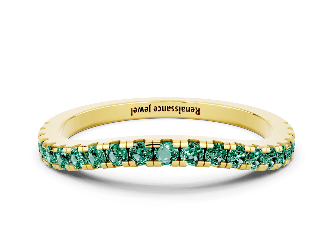 Yellow gold Round Green Sapphire Pavé Half Eternity Band with Shared Prong Setting_6