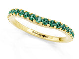 Yellow gold Round Green Sapphire Pavé Set Curved Wedding Band_7