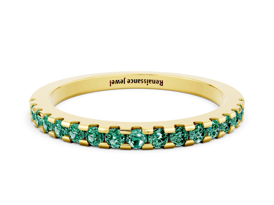 Yellow gold Round Green Sapphire Pavé Set Eternity Band with Micro Prong Setting_6