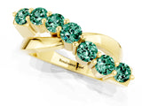 Yellow gold Round Green Sapphire Prong-Set Crossover Band_7