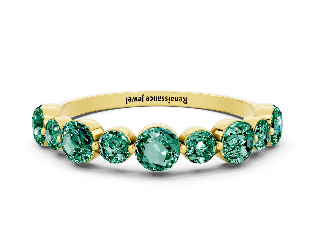 Yellow gold Round Green Sapphire Scalloped Prong Set Eternity Band_18