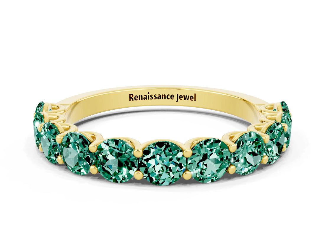 Yellow gold Round Green Sapphire Shared Prong Eternity Band_6
