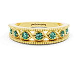 Yellow gold Round Green Sapphire Twist Milgrain Band with Bezel Setting_12
