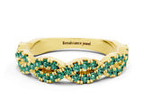 Yellow gold Round Green Sapphire Twisted Eternity Band with Pavé and Shared Prong Setting_22