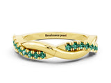 Yellow gold Round Green Sapphire Twisted Infinity Band with Prong Setting_6