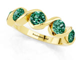 Yellow gold Round Green Sapphire Wave Band with Channel Setting and Shared Prongs_10
