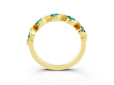 Yellow gold Round Green Sapphire Wave Band with Channel Setting and Shared Prongs_12
