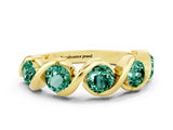 Yellow gold Round Green Sapphire Wave Band with Channel Setting and Shared Prongs_9