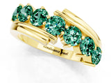 Yellow gold Round Green Sapphire Wave Band with Channel and Shared Prong Setting_19