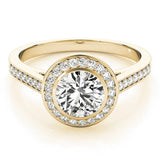 Yellow gold Round Halo Bezel Diamond Pave Band Ring 1