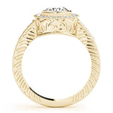 Yellow gold Round Halo Bezel Set Diamond Ring with Pavé Band 2