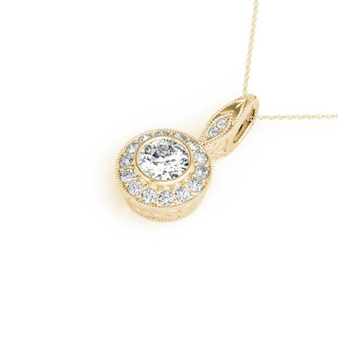 Yellow gold Round Halo Bezel Set Pendant 1