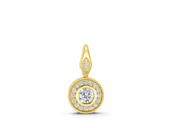 Yellow gold Round Halo Bezel Set Pendant