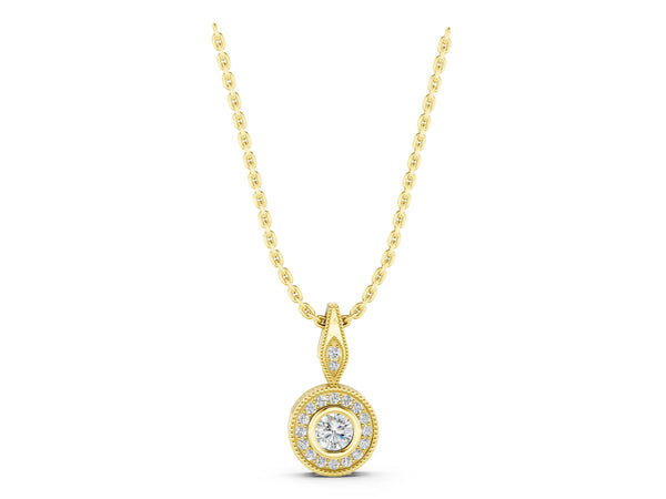 Yellow gold Round Halo Bezel Set Pendant