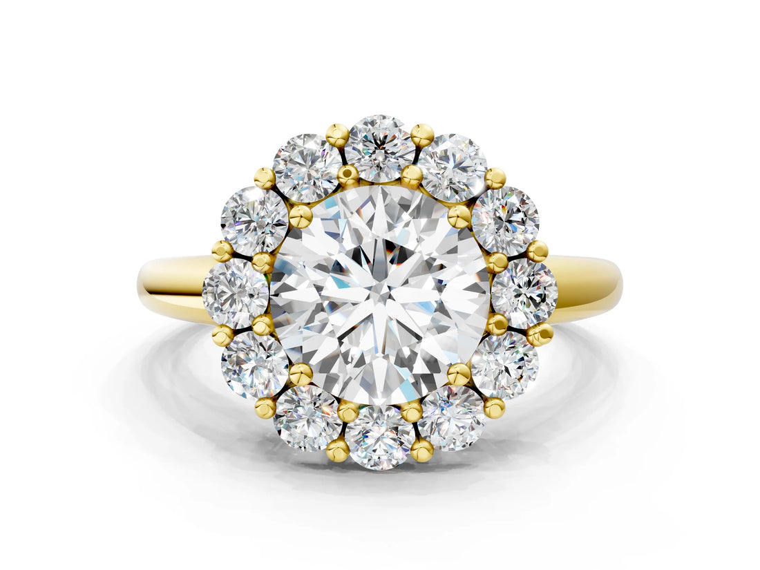 Yellow gold Round Halo Cluster Diamond Engagement Ring with Prong Setting and Polished Band_25