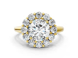 Yellow gold Round Halo Cluster Diamond Engagement Ring with Prong Setting and Polished Band_25