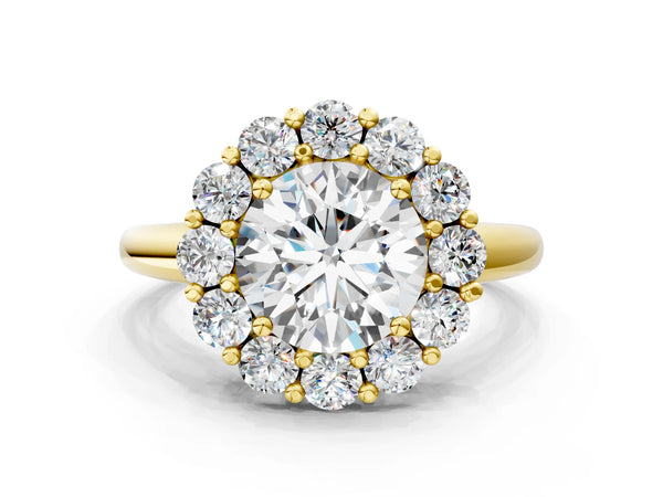 Yellow Gold Round Halo Cluster Engagement Ring Setting with Large Round Accents